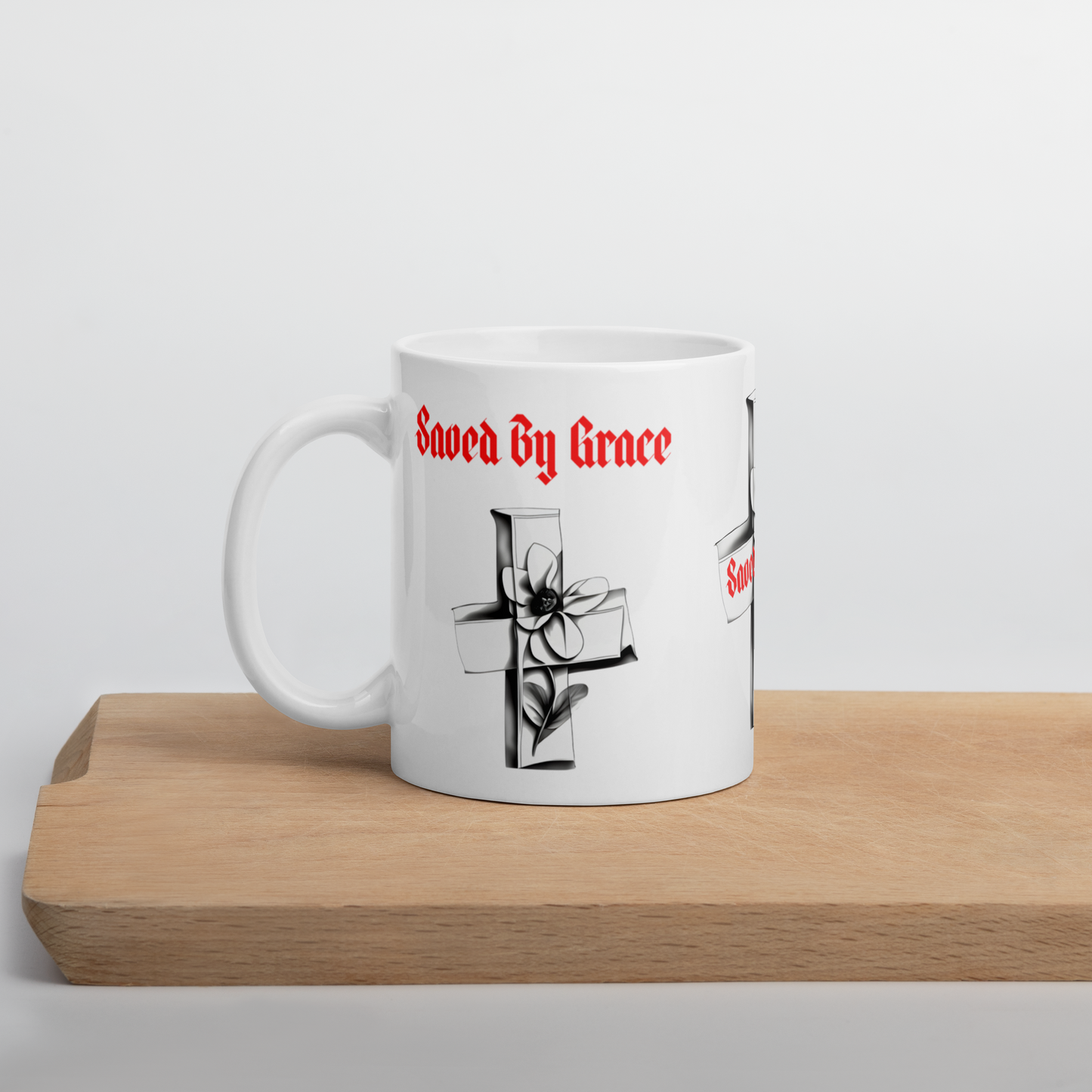 Saved by Grace White glossy mug